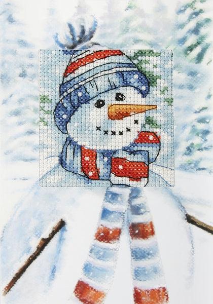 Complete counted cross stitch kit - greetings card "Snowman" 6243 - Wizardi