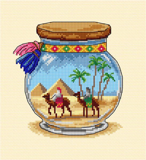 Complete counted cross stitch kit "Vacation memories - Pyramids" - Wizardi