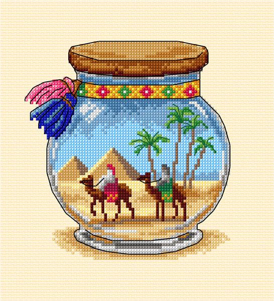 Complete counted cross stitch kit "Vacation memories - Pyramids" - Wizardi