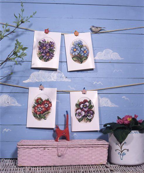 Complete cross stitch kit - greetings card "Pansies" 6161 - Wizardi