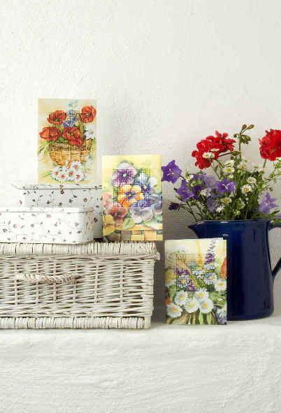 Complete cross stitch kit - greetings card "Pansies" 6213 - Wizardi