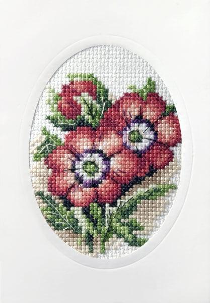 Complete cross stitch kit - greetings card "Red flowers" 6160 - Wizardi