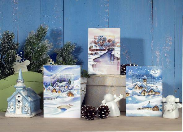 Complete cross stitch kit - greetings card "Winter landscape" 6195 - Wizardi