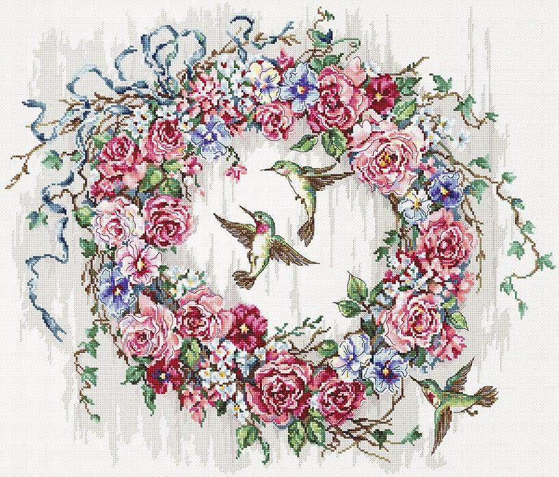 Counted Cross Stitch Kit Hummingbird Wreath Leti990 - Wizardi