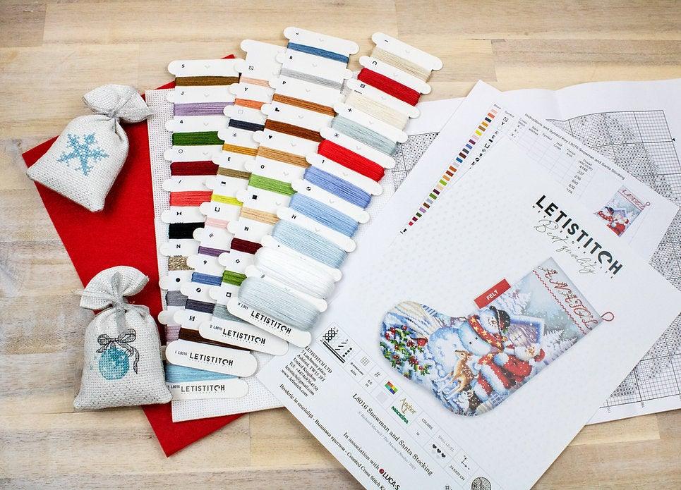 Counted Cross Stitch Kit Snowman and Santa Stocking L8016 - Wizardi