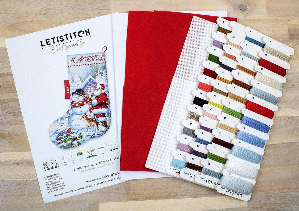 Counted Cross Stitch Kit Snowman and Santa Stocking L8016 - Wizardi