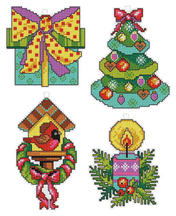 Counted cross stitch kit with plastic canvas "Christmas time" set of 4 designs 7654 - Wizardi