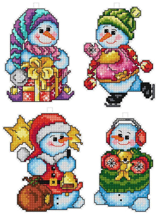 Counted cross stitch kit with plastic canvas "Snowmen" set of 4 designs 7609 - Wizardi