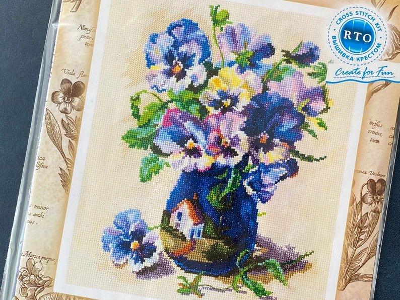 Cross-stitch Kit "Pansies in torquay pottery" M719 - Wizardi