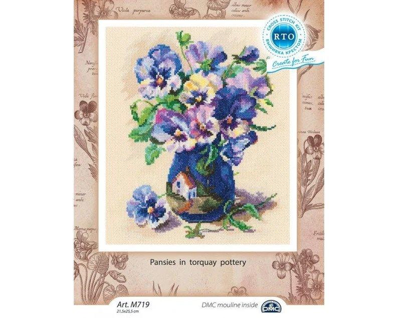 Cross-stitch Kit "Pansies in torquay pottery" M719 - Wizardi