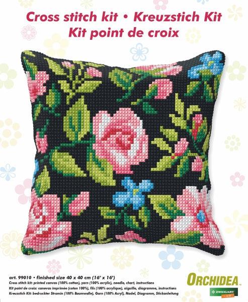 Cushion cross stitch kit "Roses on the black background" 99010 - Wizardi