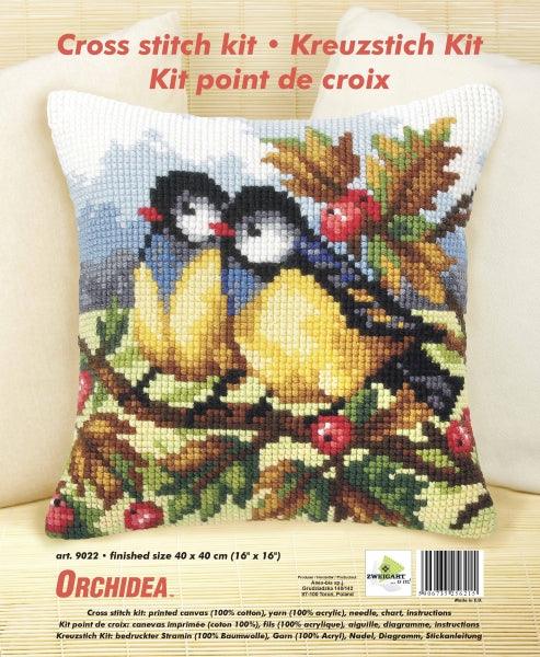 Cushion cross stitch kit "Two titmice" 9022 - Wizardi