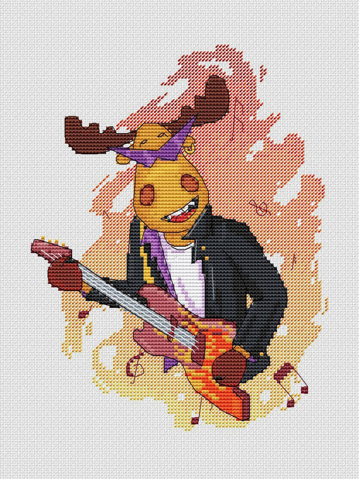 Deer with Guitar - PDF Free Cross Stitch Pattern - Wizardi