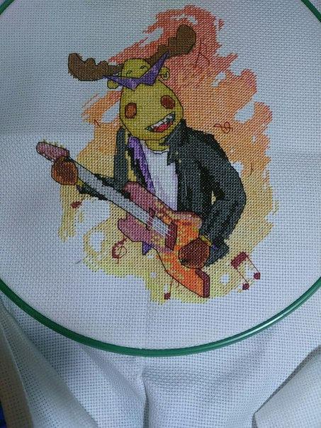 Deer with Guitar - PDF Free Cross Stitch Pattern - Wizardi