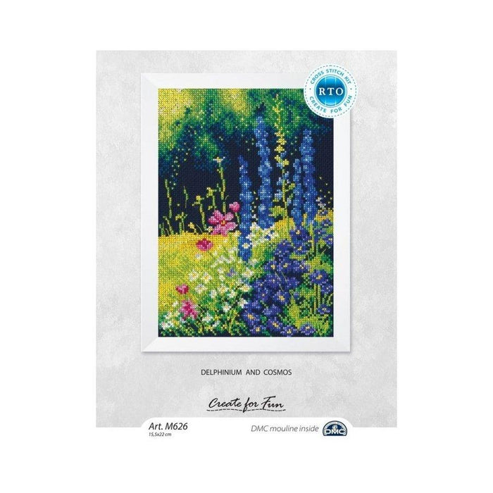 Delphinium and cosmos M626 Counted Cross Stitch Kit - Wizardi