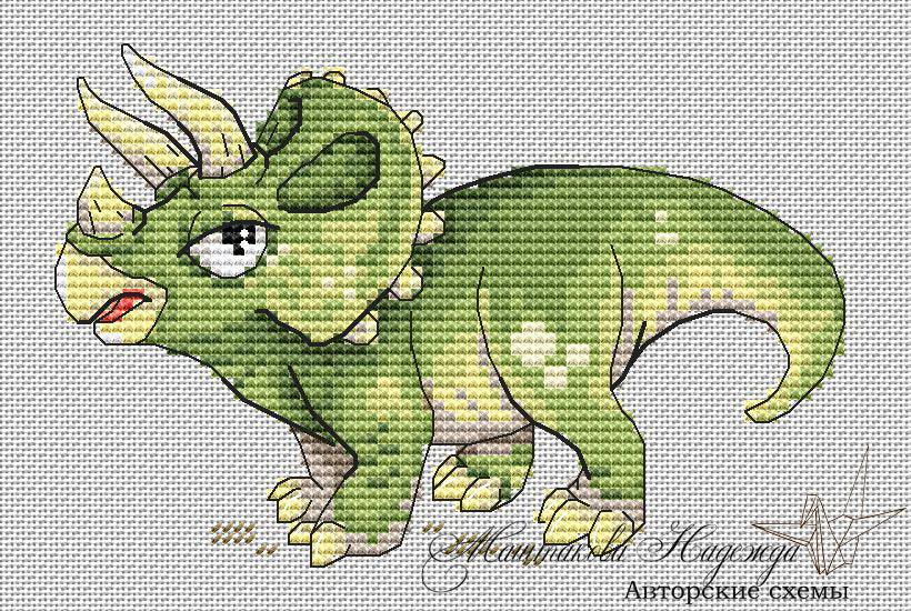 Dinosaurs. Triceraptor - PDF Cross Stitch Pattern - Wizardi