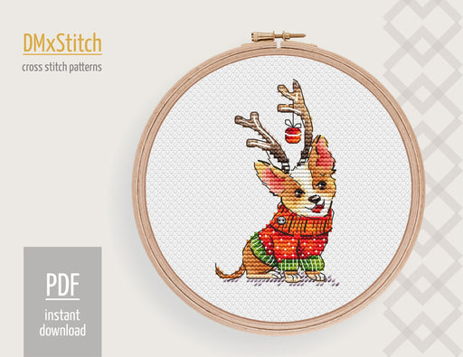 Dog Cross stitch pattern Animal Cross Stitch pdf Corgi Modern cross stitch pattern Christmas cross stitch Puppy Counted cross stitch - Wizardi