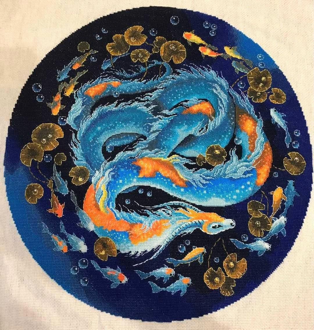 Dragon. Dance of lake depths - PDF Counted Cross Stitch Pattern - Wizardi