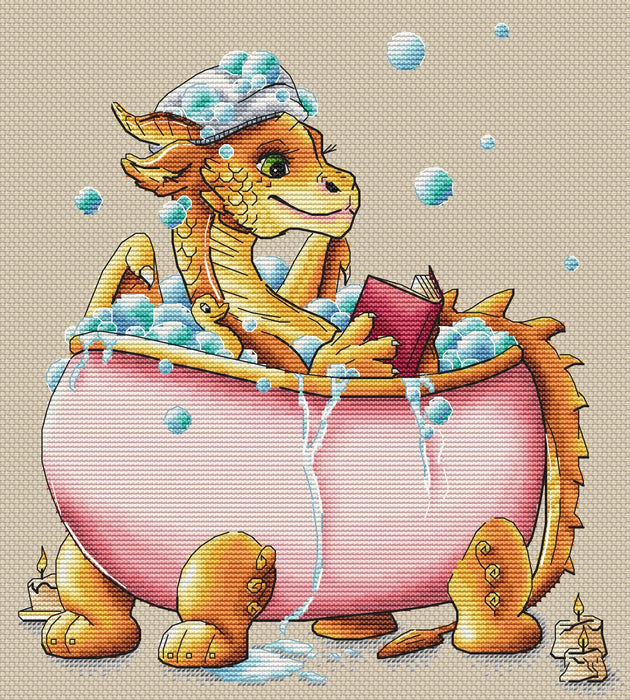 Dragon in the Bathroom - PDF Cross Stitch Pattern - Wizardi