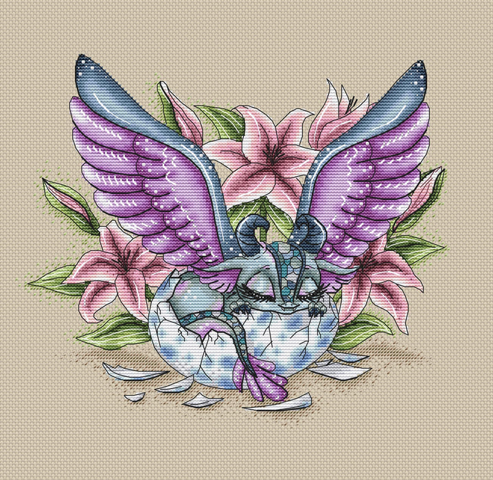 Dragon in the Lilies - PDF Cross Stitch Pattern - Wizardi