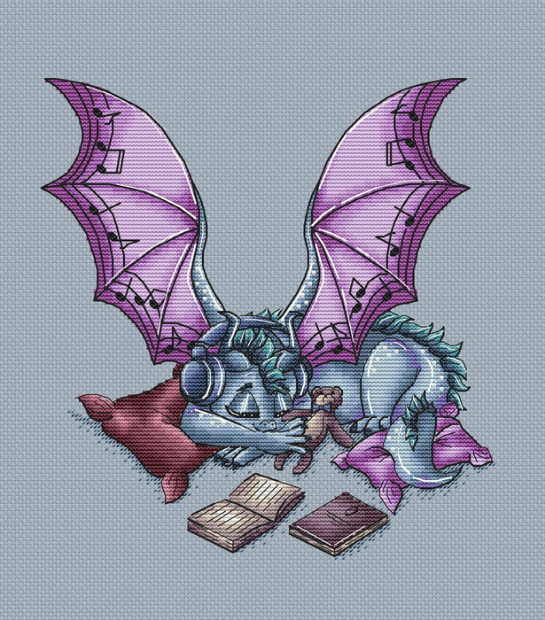 Dragon Music Lover - PDF Cross Stitch Pattern - Wizardi