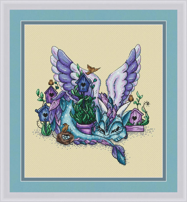 Dragon with Birds - PDF Cross Stitch Pattern - Wizardi