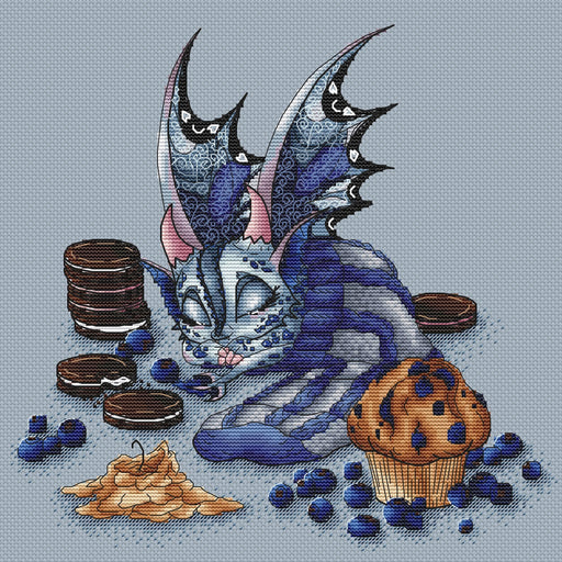 Dragon with Blueberry Muffin - PDF Cross Stitch Pattern - Wizardi