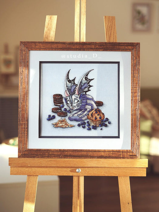 Dragon with Blueberry Muffin - PDF Cross Stitch Pattern - Wizardi