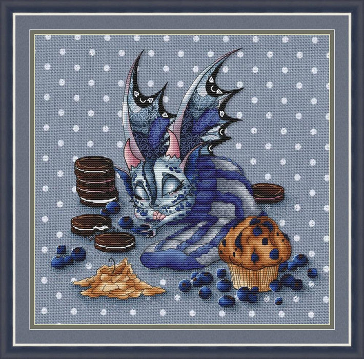 Dragon with Blueberry Muffin - PDF Cross Stitch Pattern - Wizardi