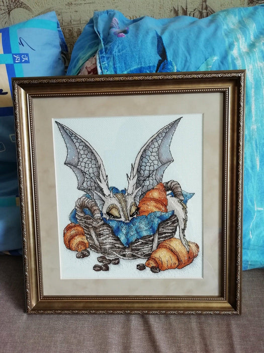 Dragon with Croissants - PDF Cross Stitch Pattern - Wizardi