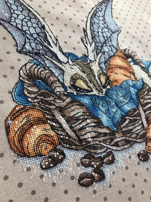 Dragon with Croissants - PDF Cross Stitch Pattern - Wizardi