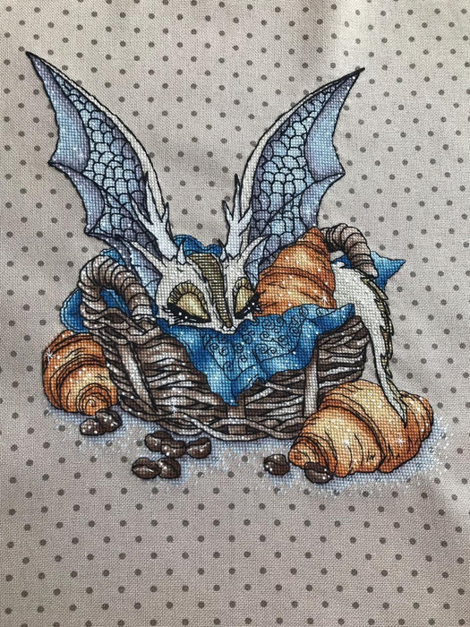 Dragon with Croissants - PDF Cross Stitch Pattern - Wizardi