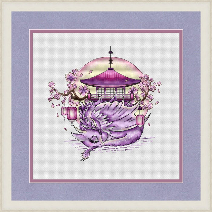 Dragon with Sakura - PDF Cross Stitch Pattern - Wizardi