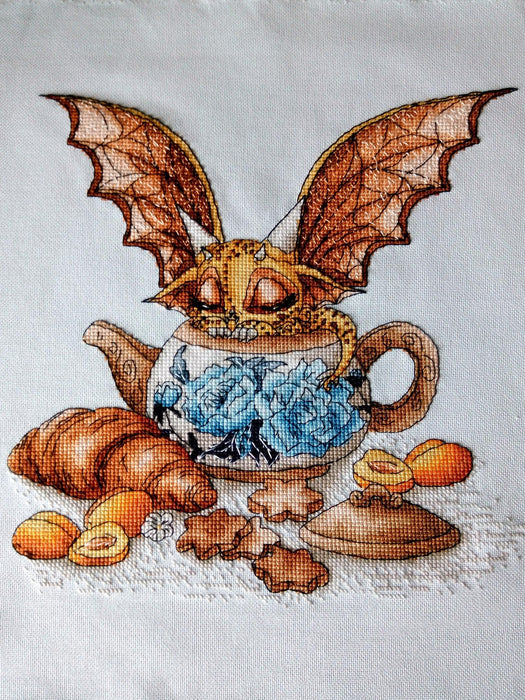 Dragon with Tea Pot - PDF Cross Stitch Pattern - Wizardi