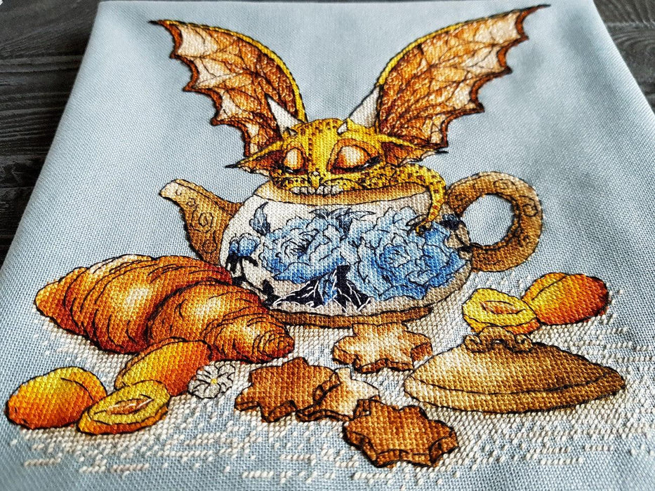 Dragon with Tea Pot - PDF Cross Stitch Pattern - Wizardi