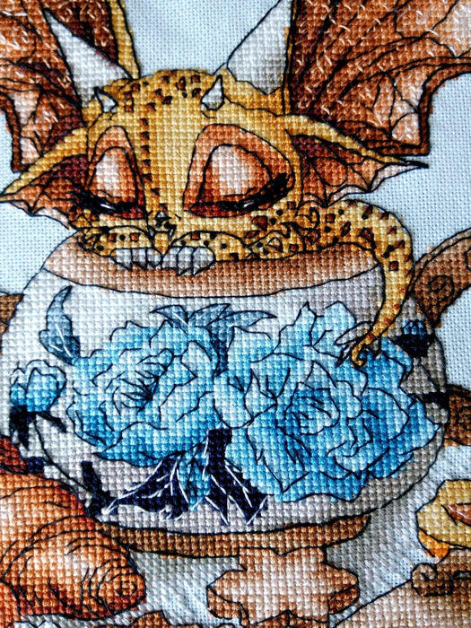 Dragon with Tea Pot - PDF Cross Stitch Pattern - Wizardi