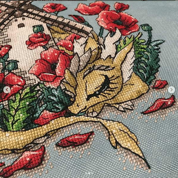 Dragon with Windmill - PDF Cross Stitch Pattern - Wizardi