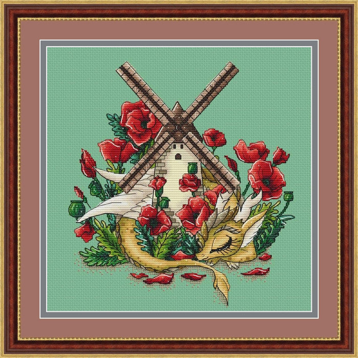 Dragon with Windmill - PDF Cross Stitch Pattern - Wizardi