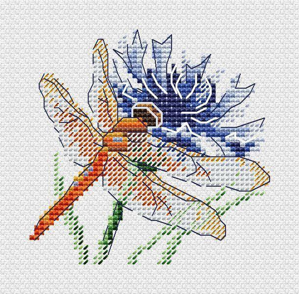 Dragonfly and Cornflower SM-619 Counted Cross Stitch Kit - Wizardi