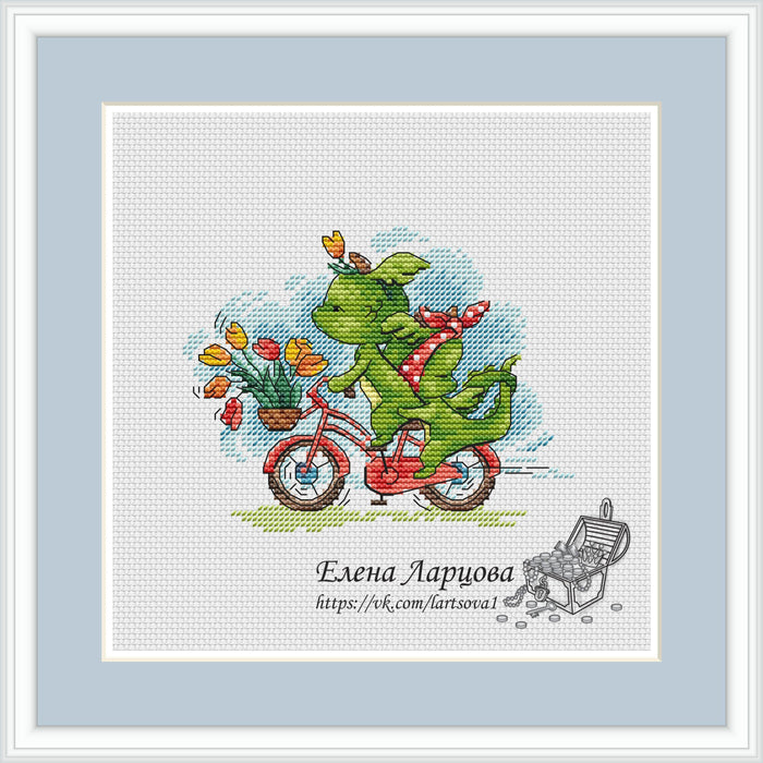 Dragons on Bike - PDF Cross Stitch Pattern - Wizardi