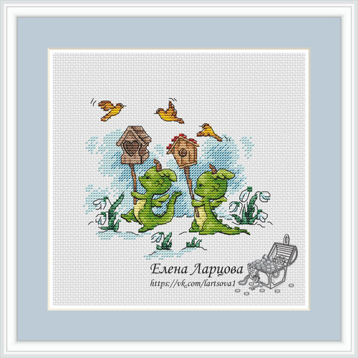 Dragons with Birds - PDF Cross Stitch Pattern - Wizardi