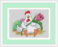 Easter Chicken and Eggs - PDF Free Cross Stitch Pattern - Wizardi