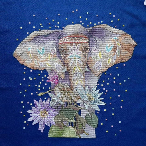 Elephant and Lotus - PDF Counted Cross Stitch Pattern - Wizardi