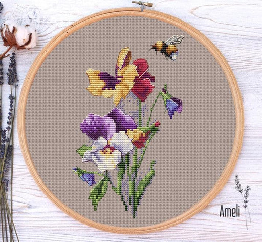 Flower Pansies - PDF Cross Stitch Pattern - Wizardi