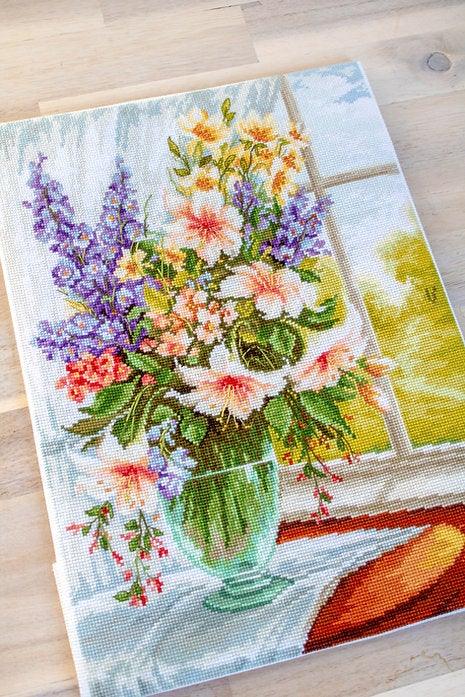 Flowers at the Window BU4015L Counted Cross-Stitch Kit - Wizardi