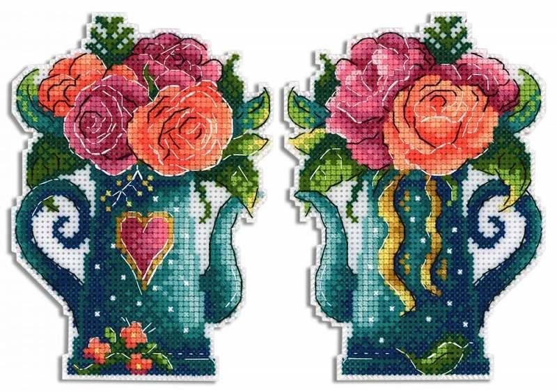 Flowers Of Love SR-575 Plastic Canvas Counted Cross Stitch Kit - Wizardi