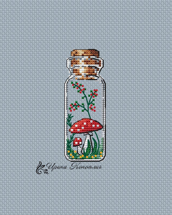 Flyagaric Bottle on Plastic Canvas - Kitten PDF Counted Cross Stitch Pattern - Wizardi