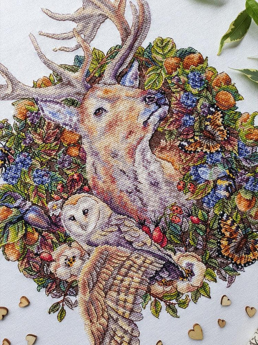 Forest Symphony. Magnificent Deer with Owl - PDF Cross Stitch Pattern - Wizardi