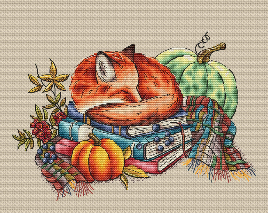 Fox and Books - PDF Cross Stitch Pattern - Wizardi