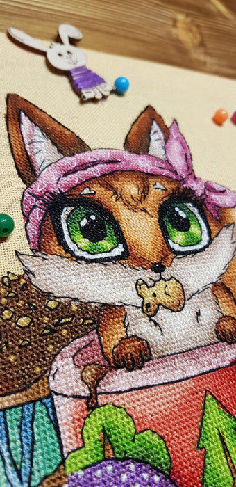 Fox in a Cup - PDF Cross Stitch Pattern - Wizardi